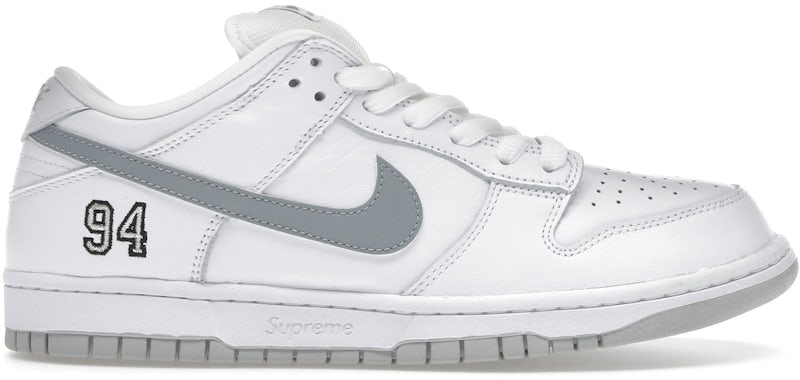 SB Dunk Low 'Supreme 94 White Metallic Silver'